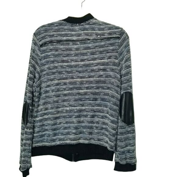 Velvet by Graham & Spencer White and Blue Knit Striped Full Zip Moto Jacket L - Picture 2 of 13